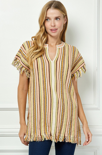 Striped Poncho Style Sweater Top