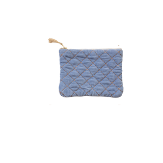 Quilted Zip Embroidery & Tassel Pouch