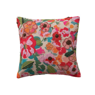 Printed Flowers & Embroidery Pillow