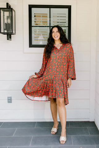 Red Green Otomi Tatum Dress by Layerz Clothing