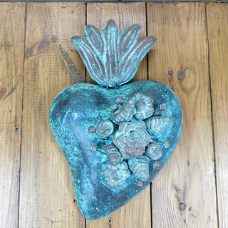 Turquoise Sacred Heart Clay Sculpture
