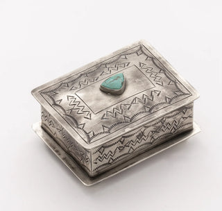 Southwest Zigzag Stamped Silver Turquoise Treasure Box
