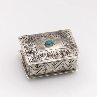 Small Southwest Stamped Silver Turquoise Treasure Box