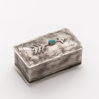 Southwest Arrow Stamped Silver Turquoise Treasure Box