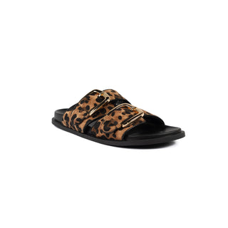 Private Jet Open Toe Leopard Sandals by Corkys