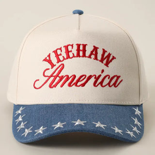 Yeehaw America Star Denim Red Trucker Hat