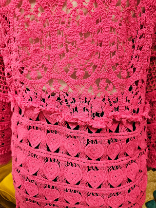 Hand Crochet Magenta Heart Sweater