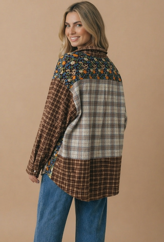 Button Down Color Block Oversized Top