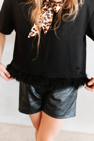 Fly as a Feather soft boxy top with feather-trim hem