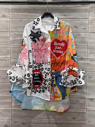 Beach Scene Print Shirt White