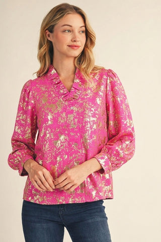 Kinley Ruffle Neck Puff Sleeve Top
