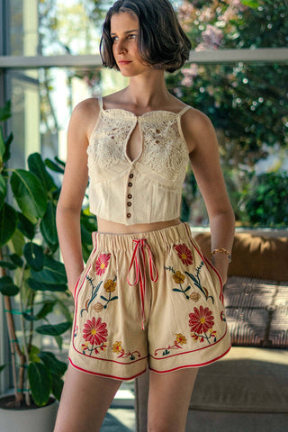 Daisy Embroidered Floral Shorts
