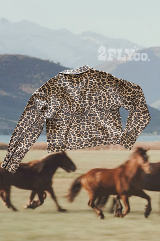Canyon Cat leopard-print cropped denim jacket with black pearl snaps