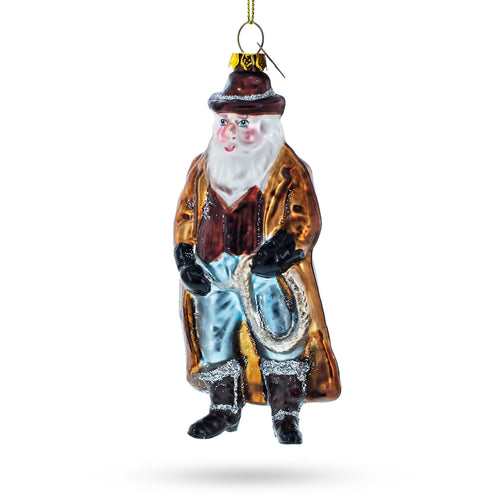 Cowboy Santa Glass Ornament