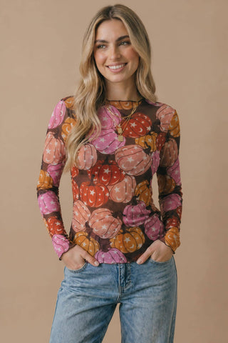 Star and Moon Pumpkin Mesh Top