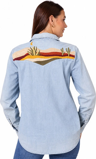 Desert Horizon Denim Pearl Snap Shirt