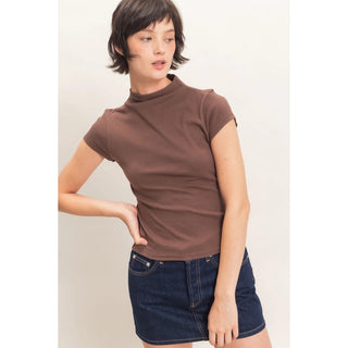 Darla Brown Mock Neck Cap Sleeve Top