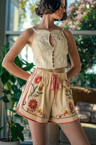 Daisy Embroidered Floral Shorts