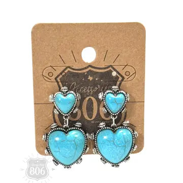 Double Stone Turquoise Heart Earrings