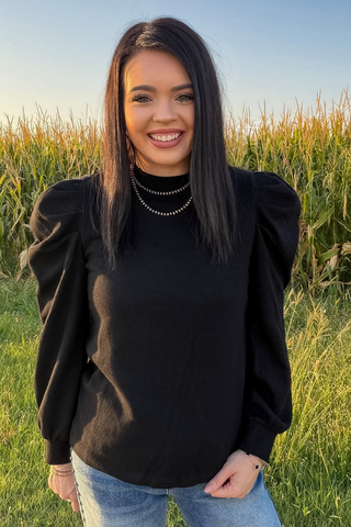 Ranch Road Black Puff-Sleeve Top