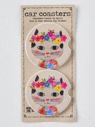 Car Coasters - Floral Cat