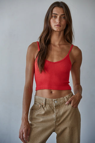 Knit Ribbed Seamless Brami - Chili Pepper