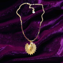 Load image into Gallery viewer, Sacred Heart Garnet beaded charm necklace