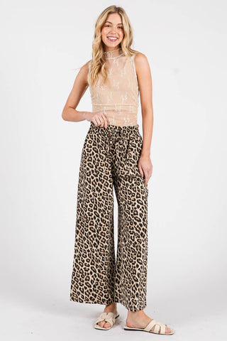 Leopard Print Wide Leg Pants