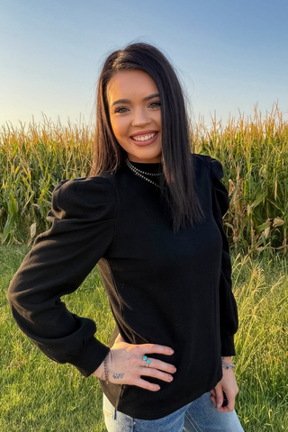 Ranch Road Black Puff-Sleeve Top