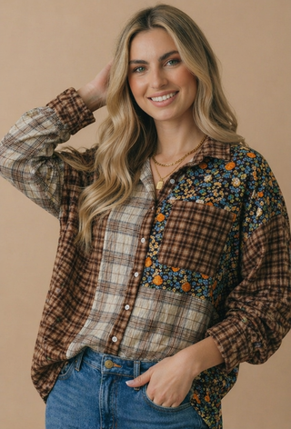 Button Down Color Block Oversized Top