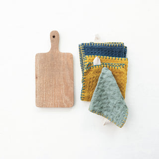 Cotton Dishcloth and Mango Wood Board Set