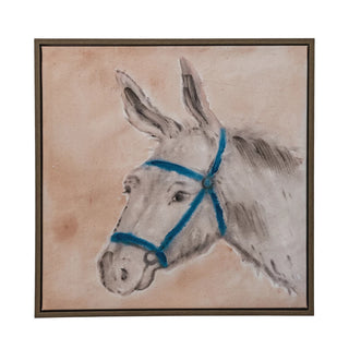 Wood Framed Hand-Painted Donkey Wall Decor