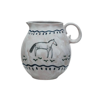 Hand-Painted Stoneware Pitcher