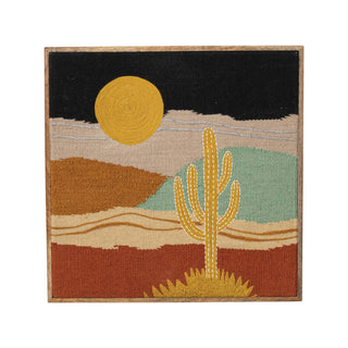 Wood Framed Woven Cotton Blend Embroidered Wall Décor