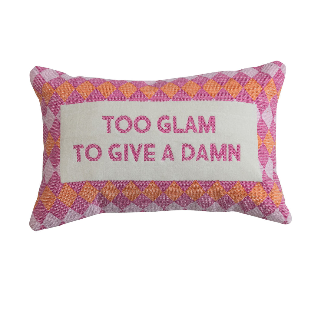 Cotton Velvet Embroidered Lumbar Pillow with Geometric Pattern