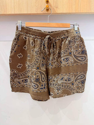 Chocolate Bandana Paisley Cotton Gauze Shorts