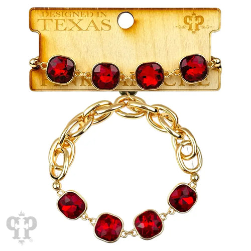 Rhinestone Red Stretch Gold Tone Bracelet