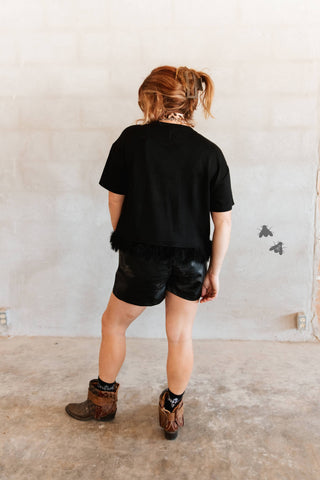 Fly as a Feather soft boxy top with feather-trim hem