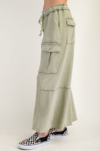 Mineral Wash Wide Leg Pants - Light Olive