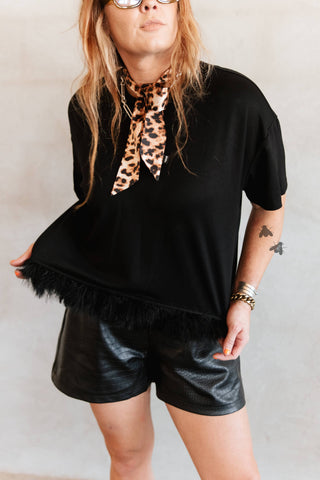 Fly as a Feather soft boxy top with feather-trim hem