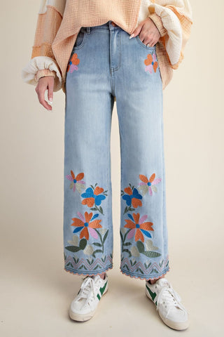 Blue Belle Embroidered Eyelet Jeans - by Easel