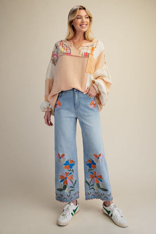 Blue Belle Embroidered Eyelet Jeans - by Easel