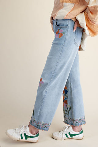 Blue Belle Embroidered Eyelet Jeans - by Easel
