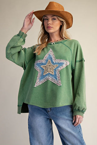 Lone Star Patchwork Pullover Sweatshirt by Easel