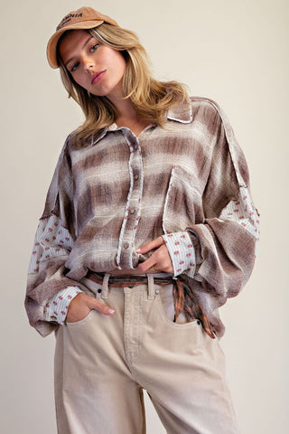 Toffee Button Down Top