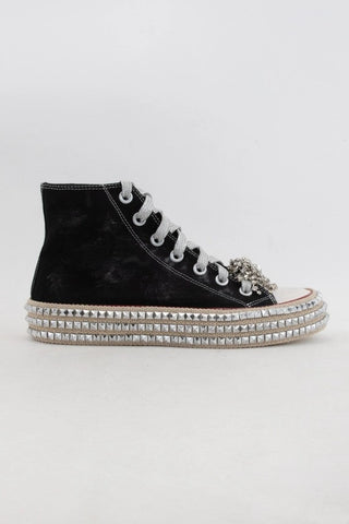 Bedazzeled Decor Rockstud Platform High Top Sneakers