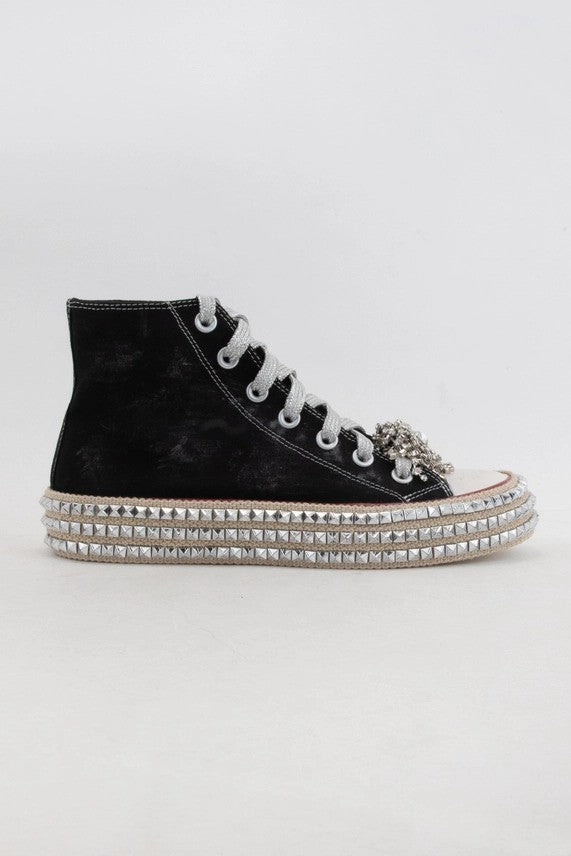 Bedazzeled Decor Rockstud Platform High Top Sneakers