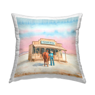 Fashionista Cowgirl in Desert Printed Pillow