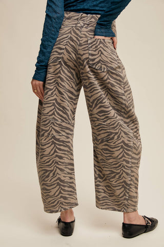 Zuri Zebra Print Barrel Jeans