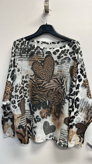 Hearts Leopard Knit Sweater